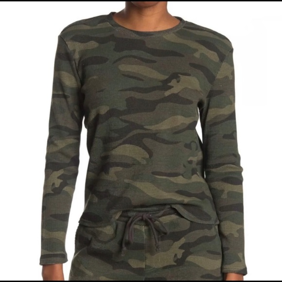 RDI Olive Green Camo T shirt Crew Neck Long Sleeves Waffle Knit M - Picture 1 of 7